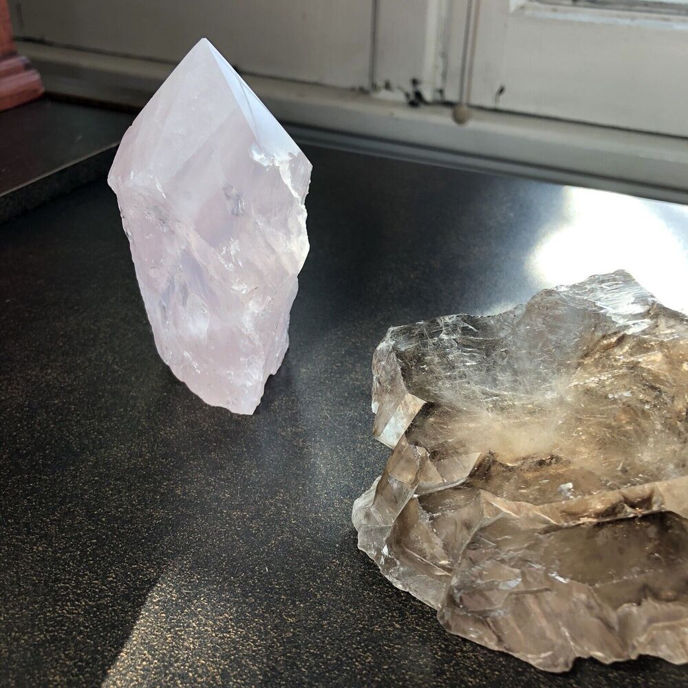 Elestial Smoky Quartz, Rose Quartz & Agate Set  Heart Healing & Balance Crystals - Picture 8 of 9